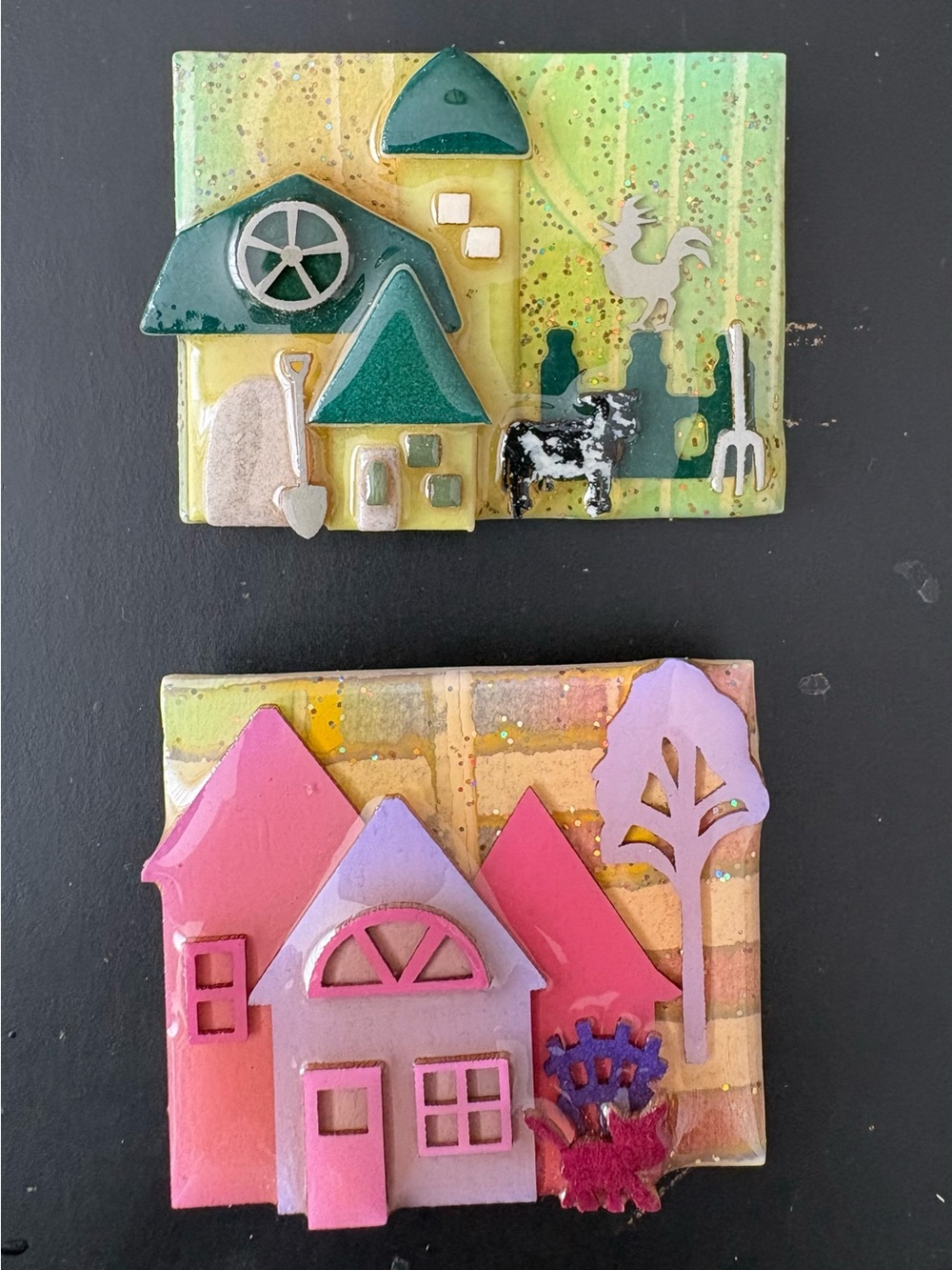 Set of 2 Vintage Collectible House Pins by Lucinda